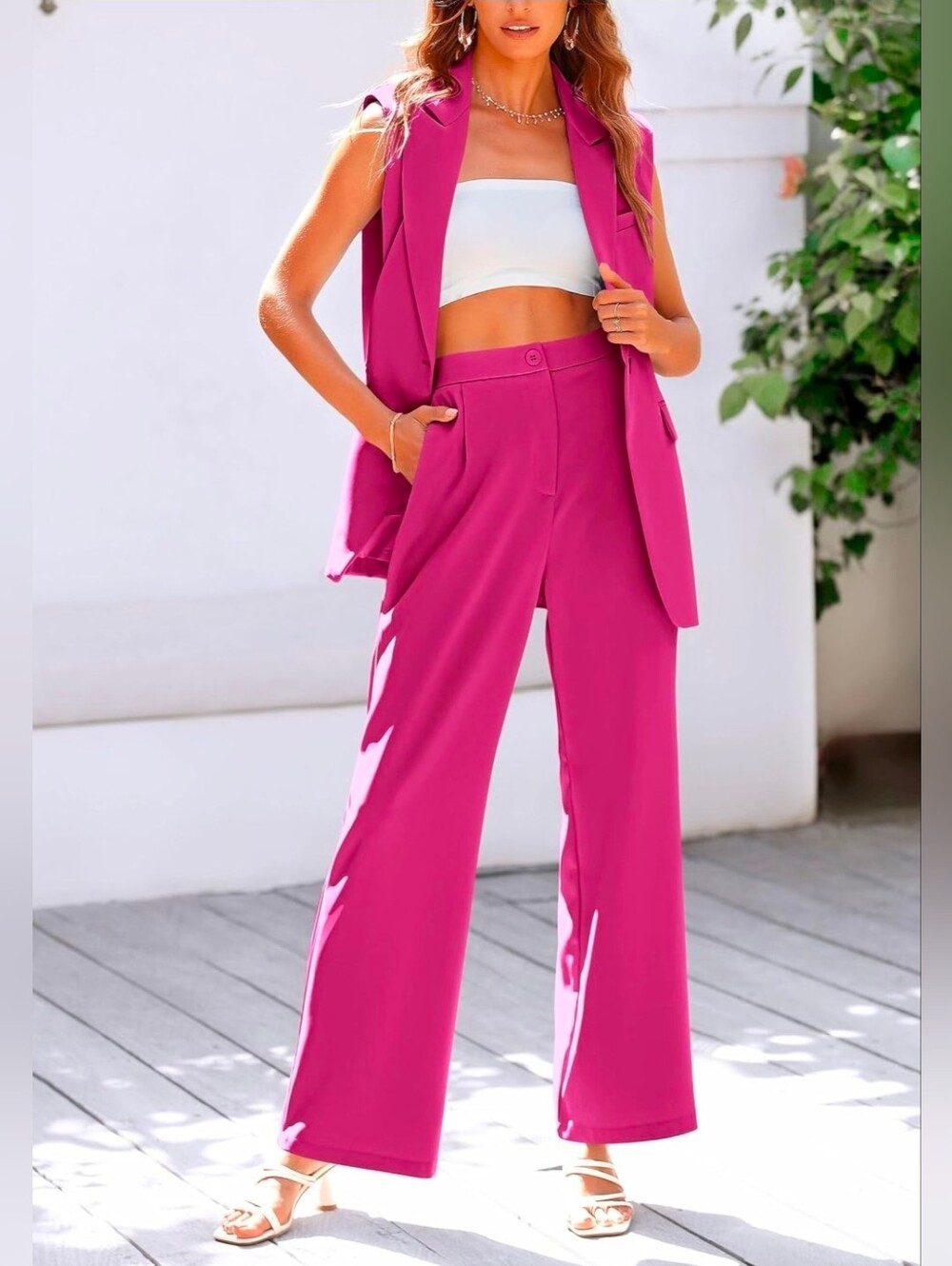 NWT-PrettyGarden Sleeveless Blazer & Wide-Leg Pants Set ($70 MSRP) - Picture 3 of 6